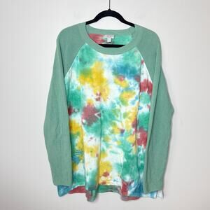 LOGO by Lori Goldstein Charlie Hand Tie-Dyed High-Low Sweater‎ XL Raglan Sleeve